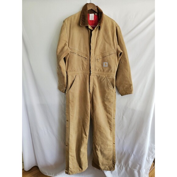 CARHARTT Coveralls BROWN SIZE 40 MENS DUCK COVERALLS QUILTED LINED *See Measure* - Picture 1 of 13